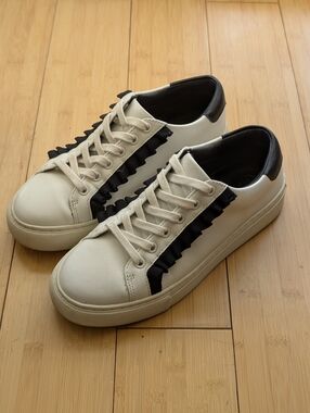 Tory Sport White Leather Ruffled Sneakers